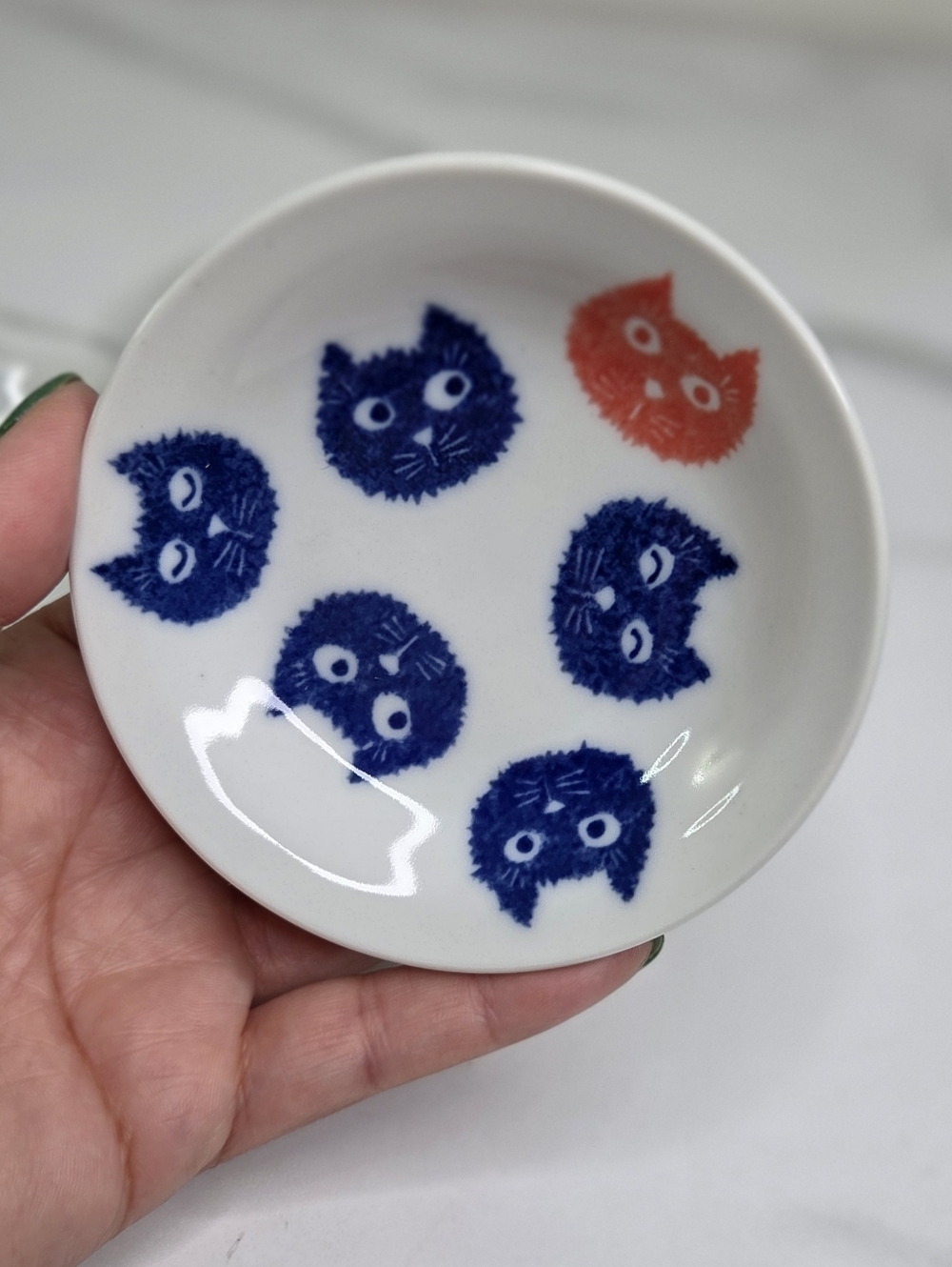 Ceramic Cat Motif Sauce Dishes - White & Blue - 3 Piece Lot 3.75"- 4" - Picture 13 of 15